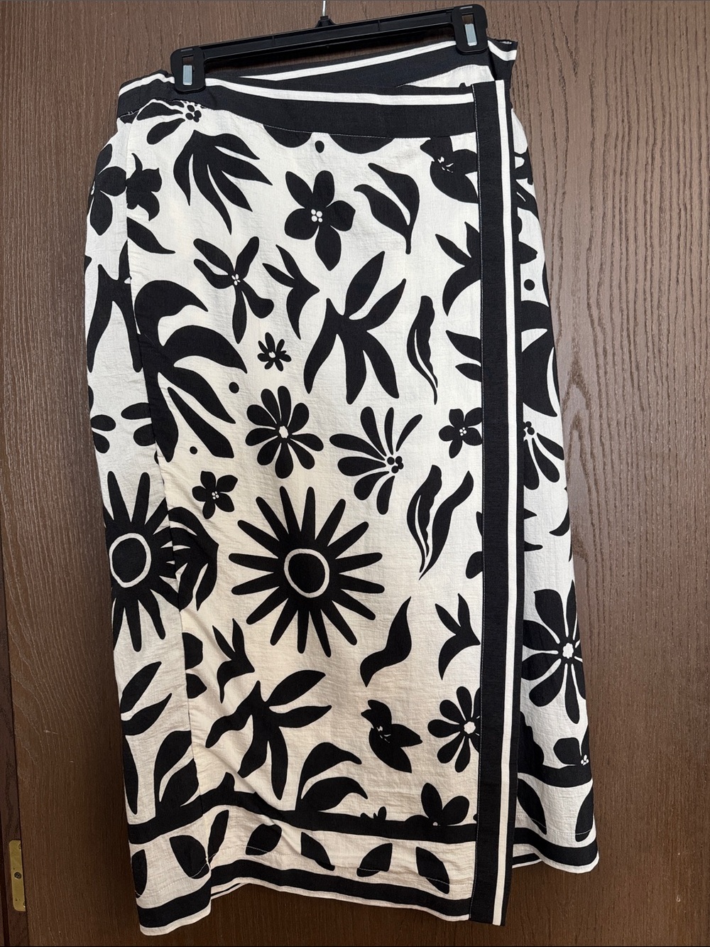 Mango Black and White Floral Midi Skirt